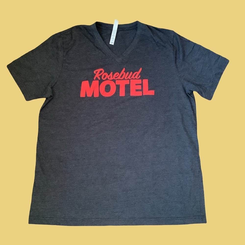 Rosebud Motel Gray Tee Schitts Creek Novelty T-shirt Men's XL Comedy Shirt
